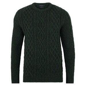Paul James Dark Green British Wool Cable Sweater/2332